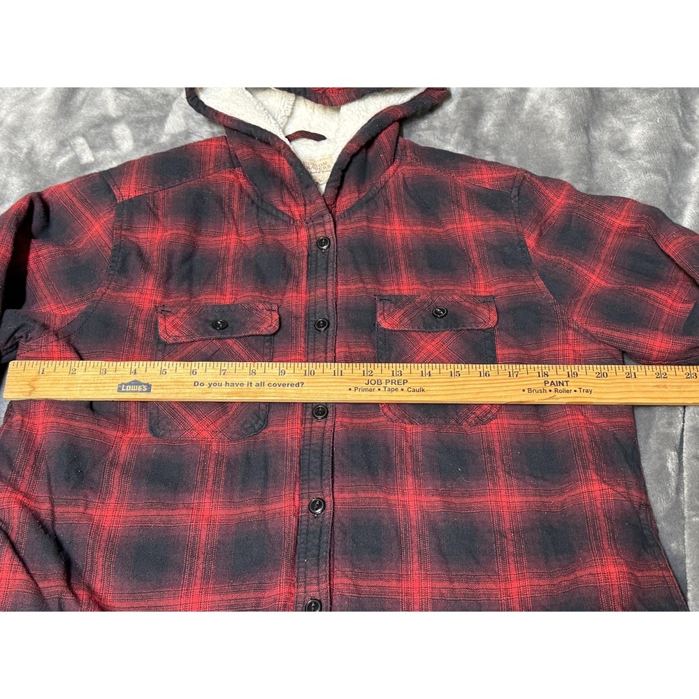 Boston Traders Shacket Mens Large Red Plaid Sherpa Lined Hooded Flannel Jacket - Picture 7 of 12